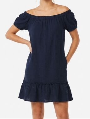 beachlunchlounge Navy Blue Mini Dress with Elastic Neckline Size Small/Medium